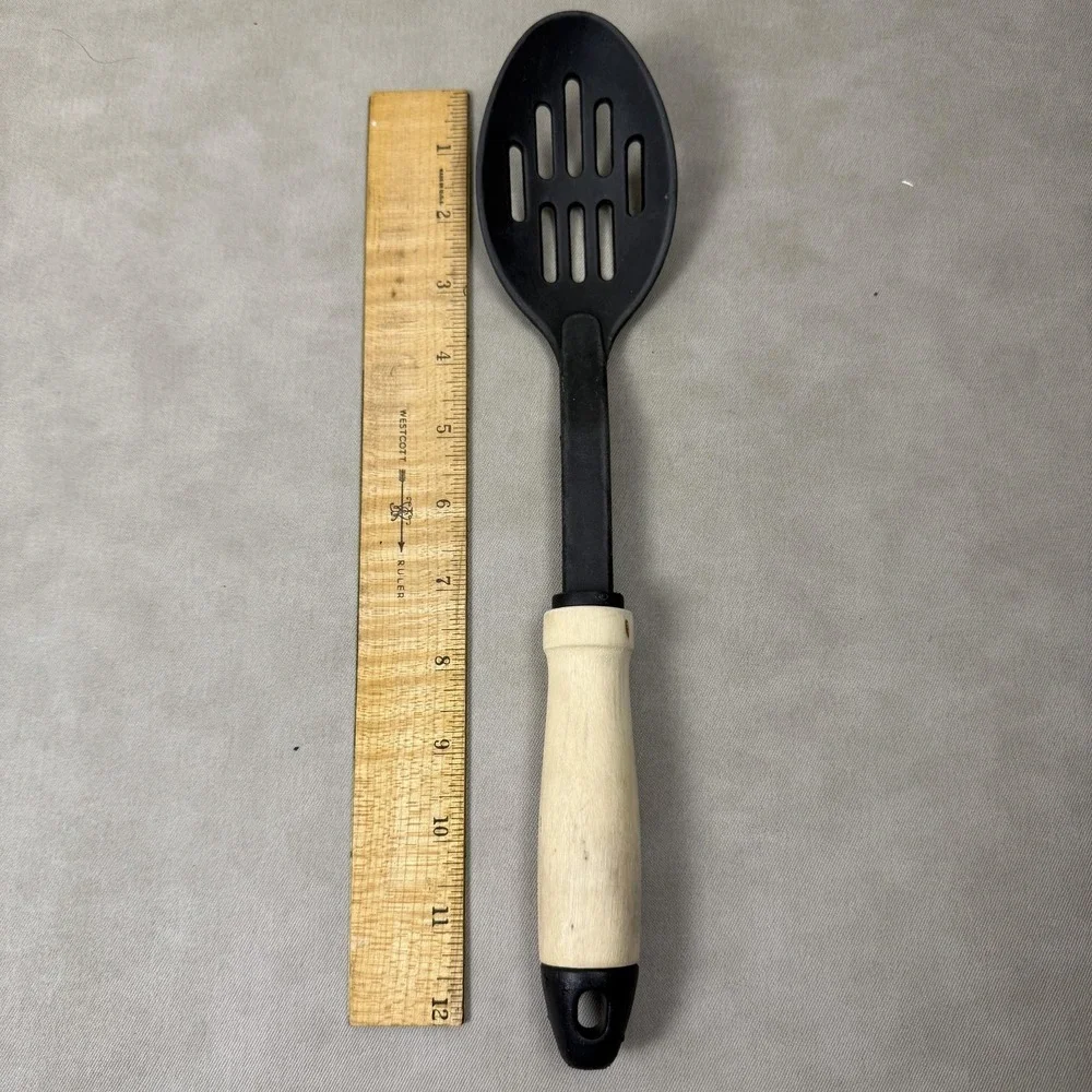 Nylon Slotted Spoon Wood Handle‎ Heat Resistant 210C 410F Kitchen Tool Black